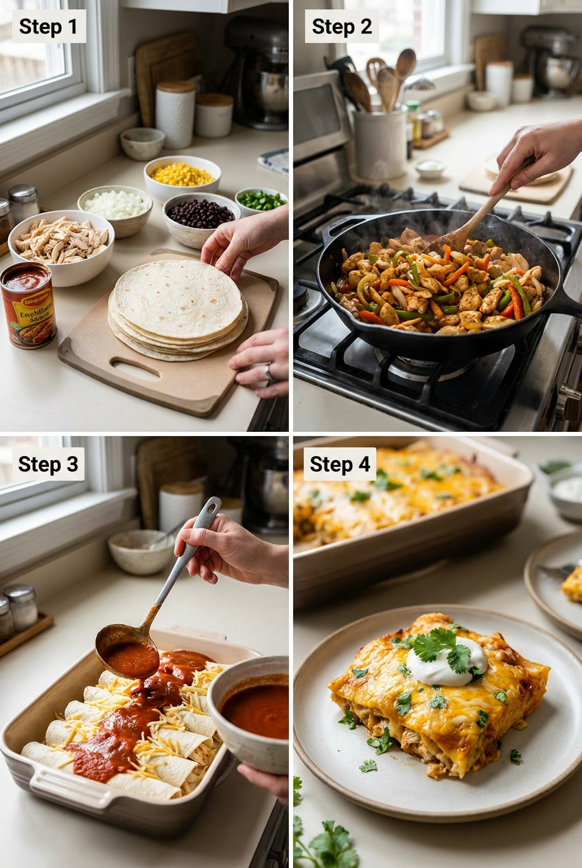 how to make Easy Chicken Enchilada Casserole step by step