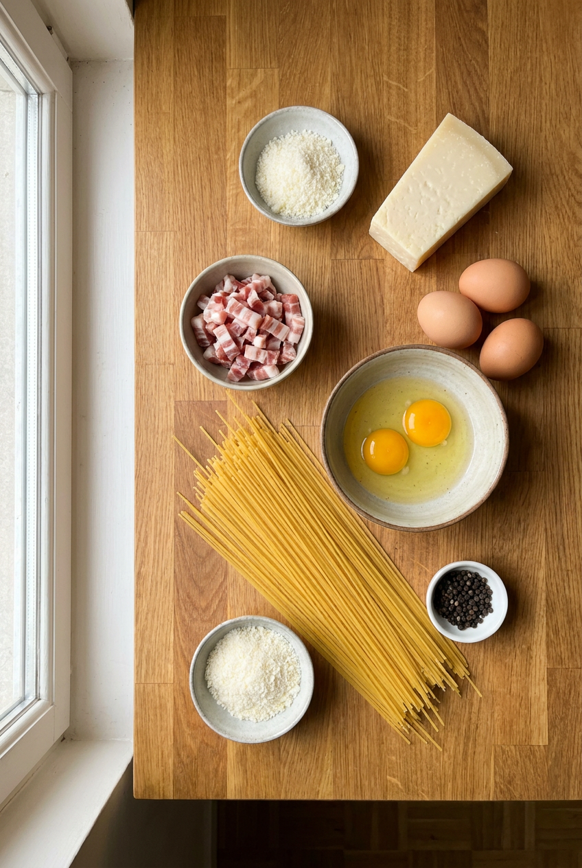 ingredients for Easy Spaghetti Carbonara