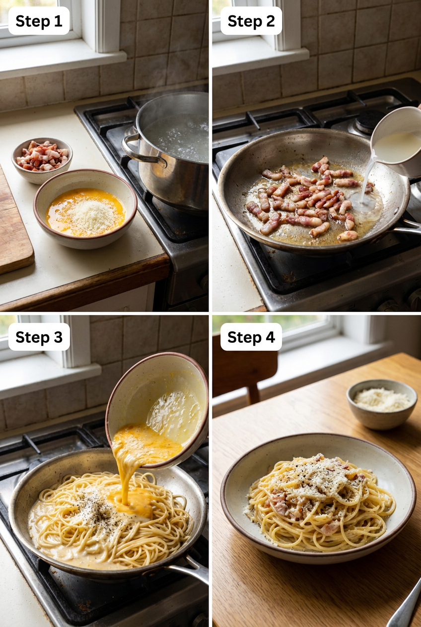 how to make Easy Spaghetti Carbonara step by step