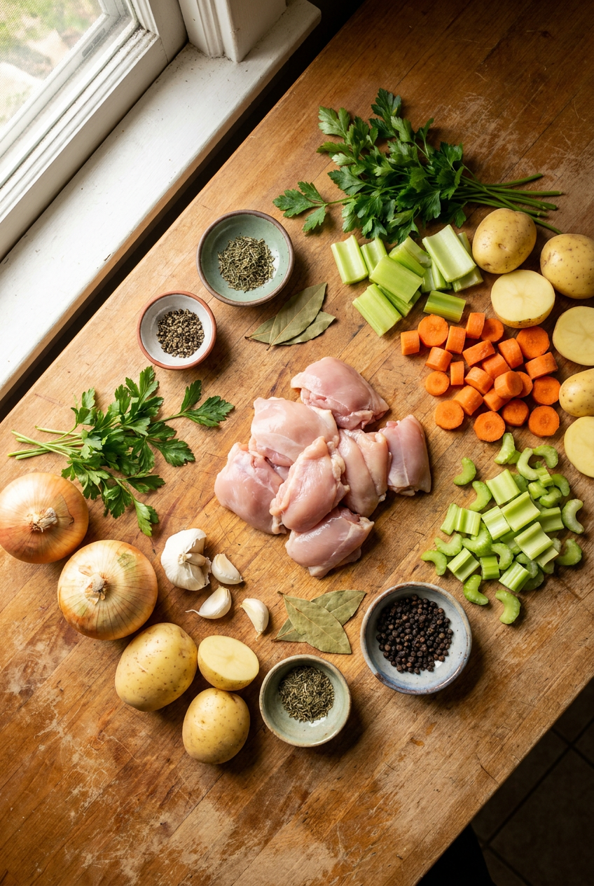 ingredients for Hearty Chicken Vegetable Soup