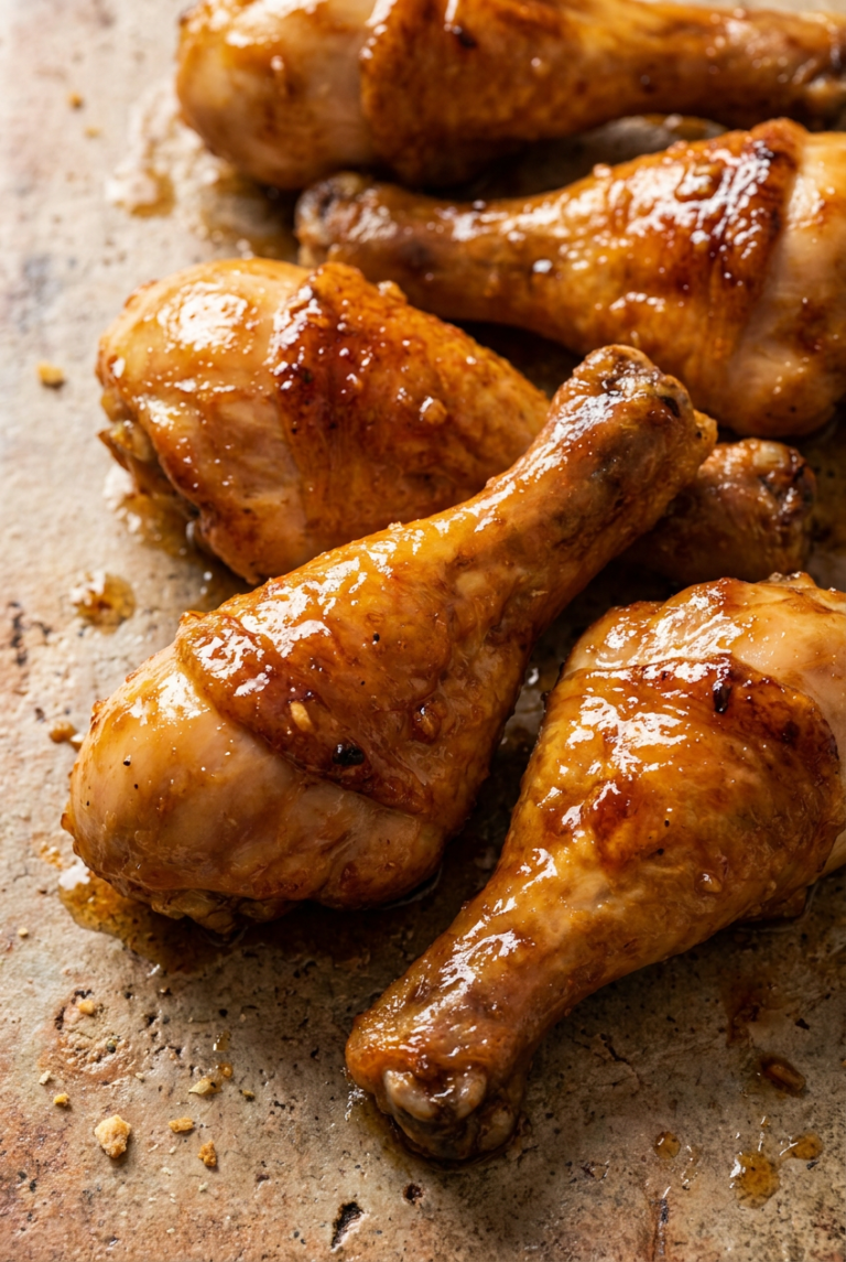 honey garlic baked chicken drumsticks recipe - Honey Garlic Baked Chicken Drumsticks served in a white bowl overhead view
