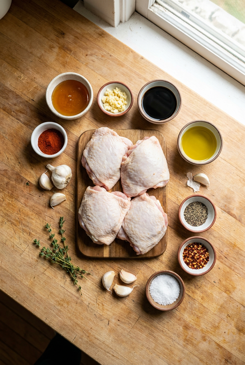 ingredients for Honey Garlic Baked Chicken Thighs