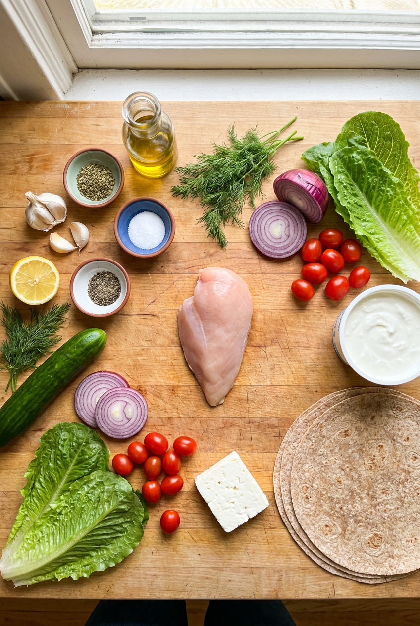 ingredients for Mediterranean Chicken Wrap with Tzatziki