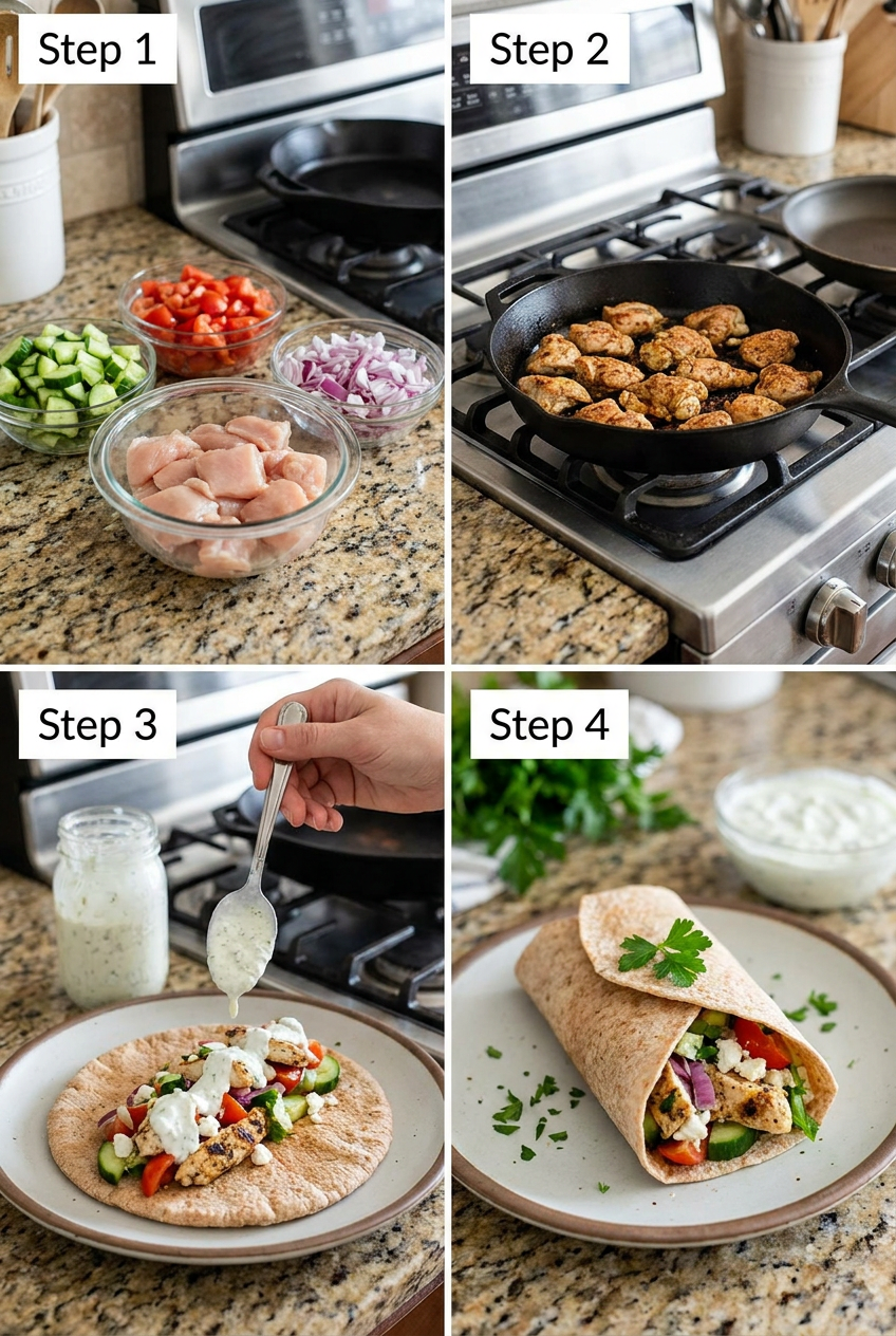 how to make Mediterranean Chicken Wrap with Tzatziki step by step