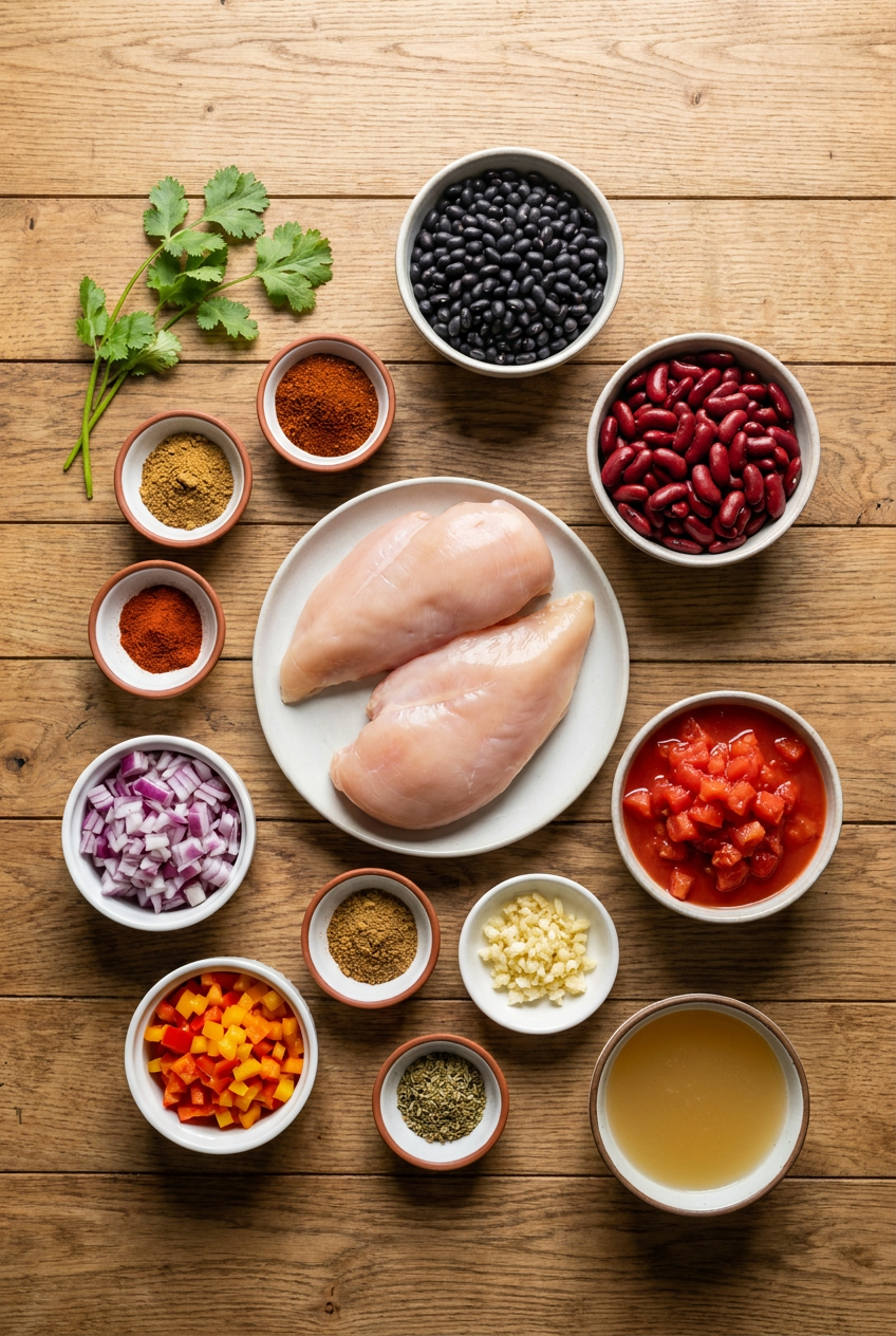 ingredients for Smoky Chicken and Two-Bean Chili
