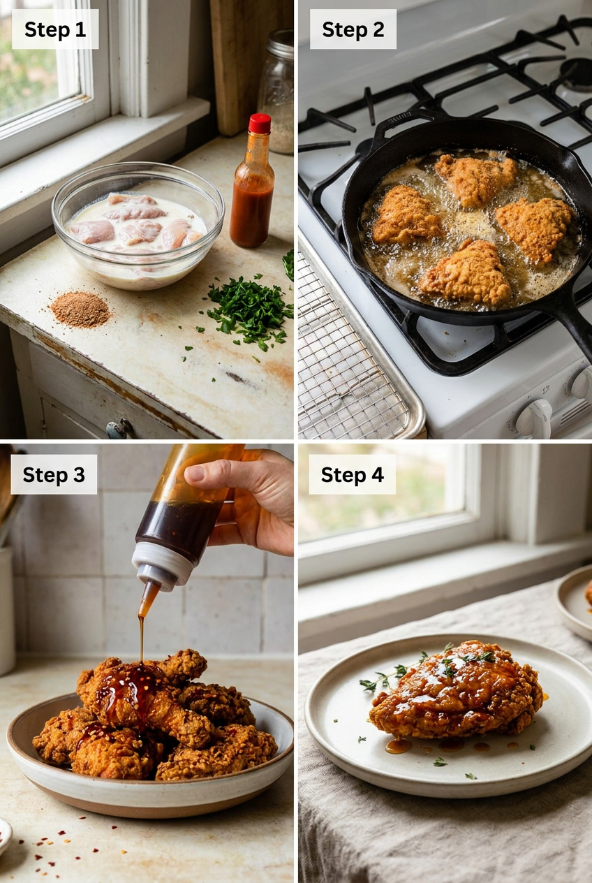 how to make Spicy Buttermilk Fried Chicken with Hot Honey Drizzle step by step