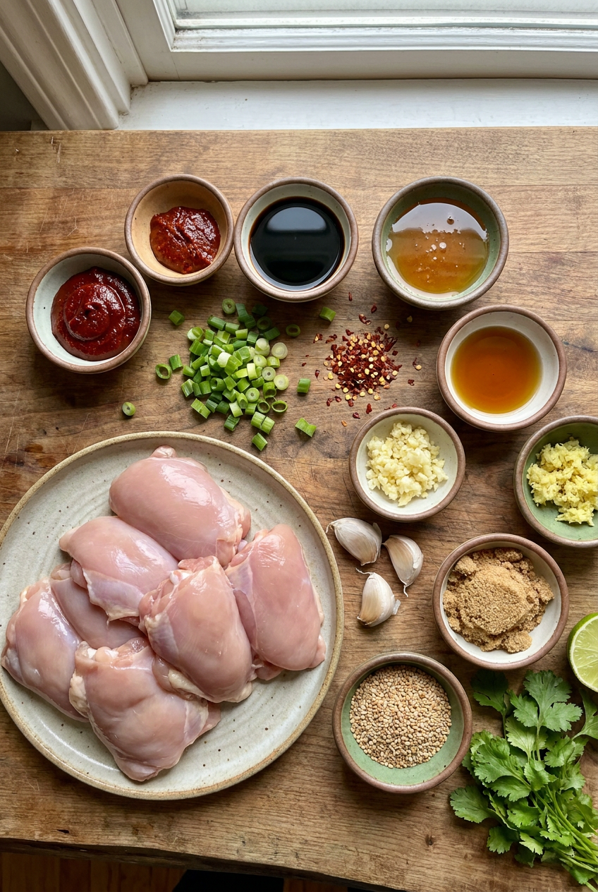 ingredients for Sticky Gochujang Glazed Boneless Chicken Thighs