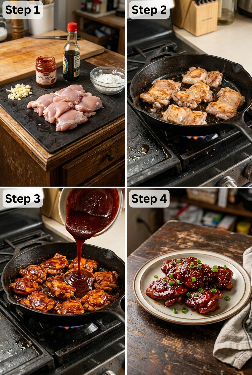 how to make Sticky Gochujang Glazed Boneless Chicken Thighs step by step