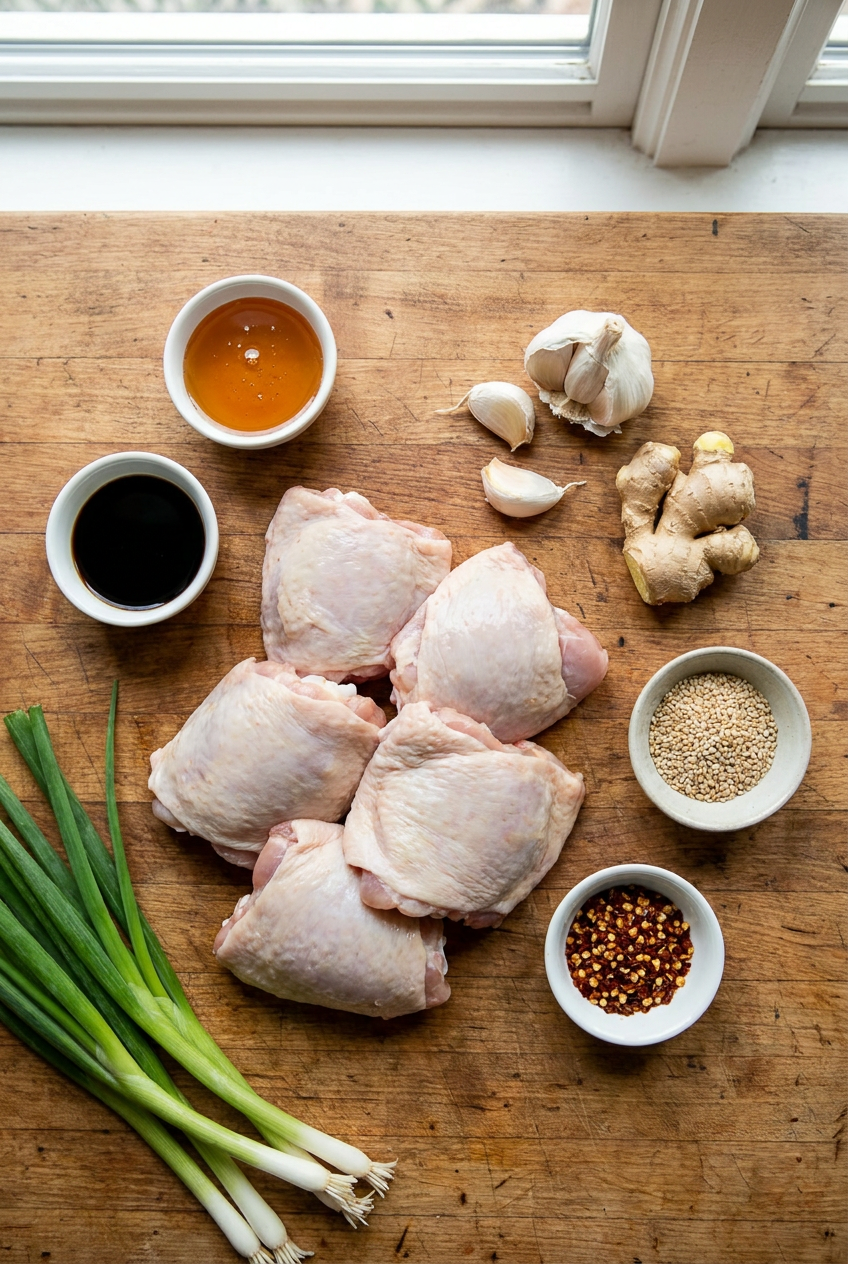 ingredients for Sticky Honey-Soy Glazed Bone-In Chicken Thighs