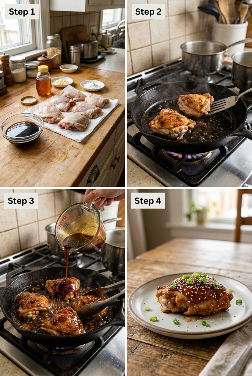 how to make Sticky Honey-Soy Glazed Bone-In Chicken Thighs step by step