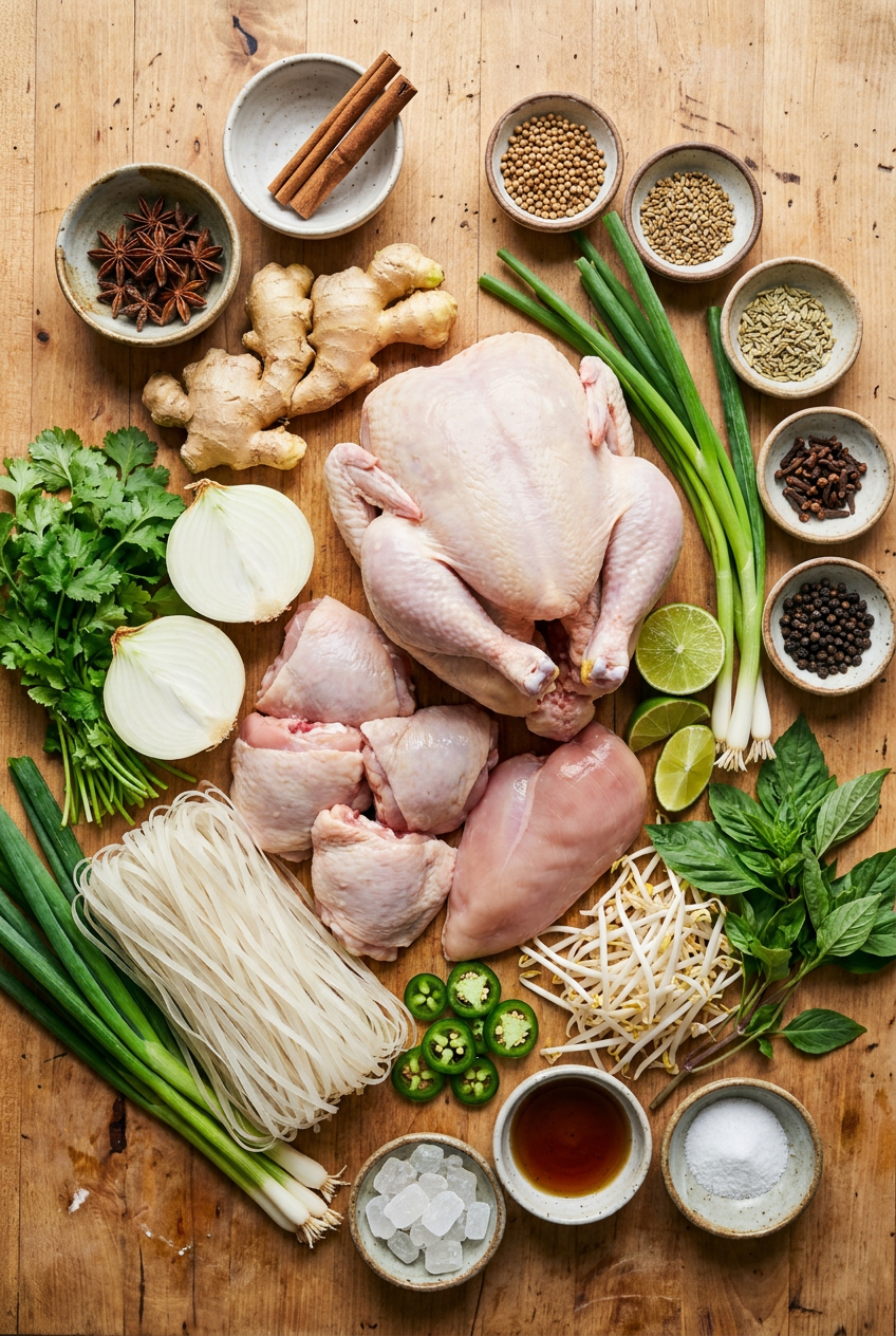 ingredients for Tender Chicken Pho (Phở Gà)