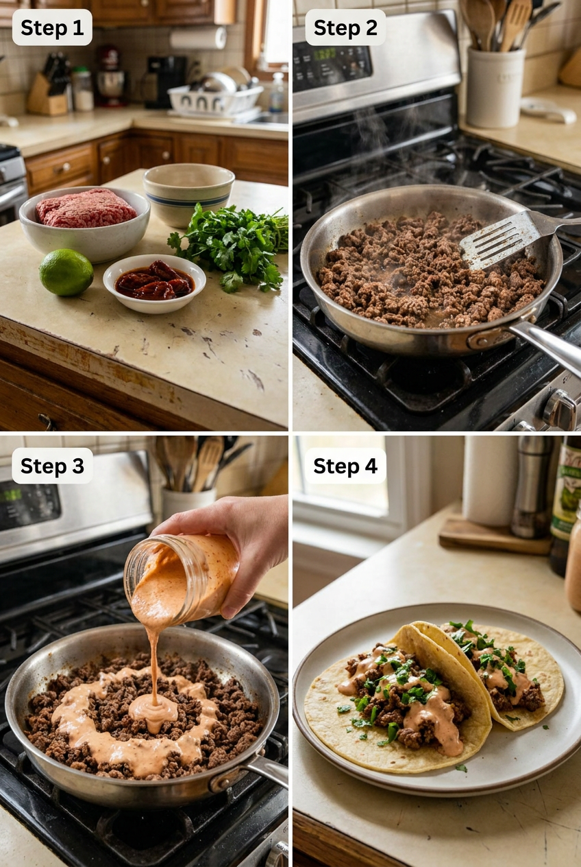 how to make Ultimate Beef Tacos with Chipotle Lime Crema step by step