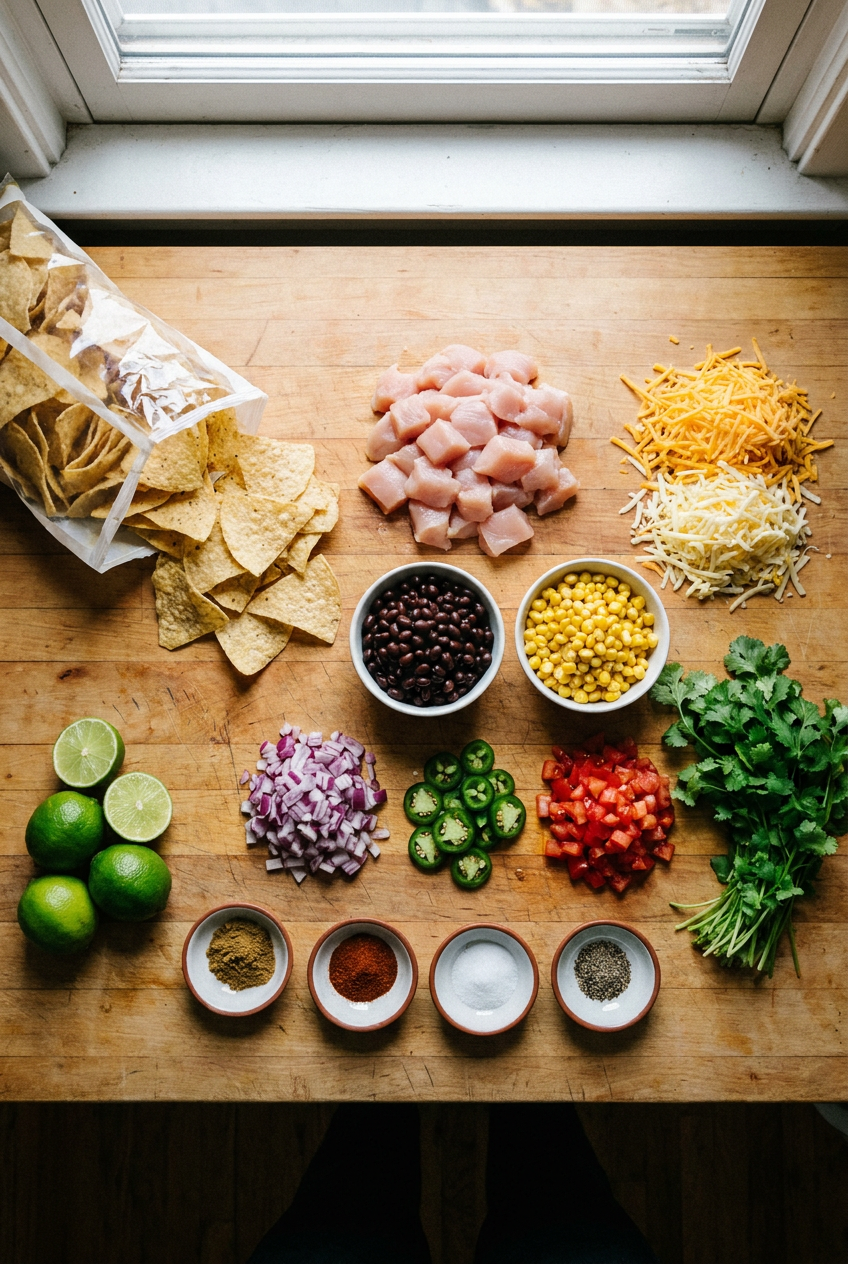 ingredients for Ultimate Loaded Chicken Nachos